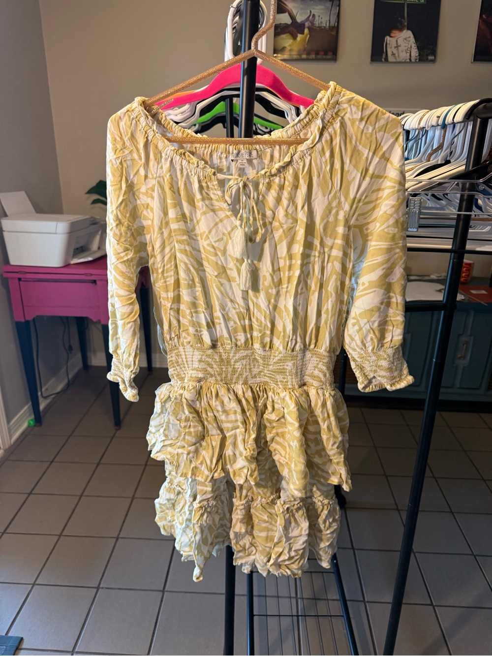 Patrons of Peace Yellow Floral Ruffle Mini Dress